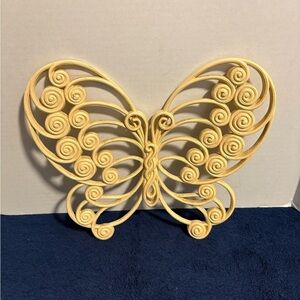 Vtg 1976 70’s Burwood Cream White Butterfly Wall Decor Art MCM Plastic Filigree